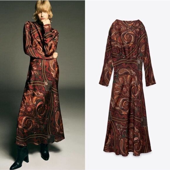 Zara satin printed long sleeve dress - Picture 14 of 14
